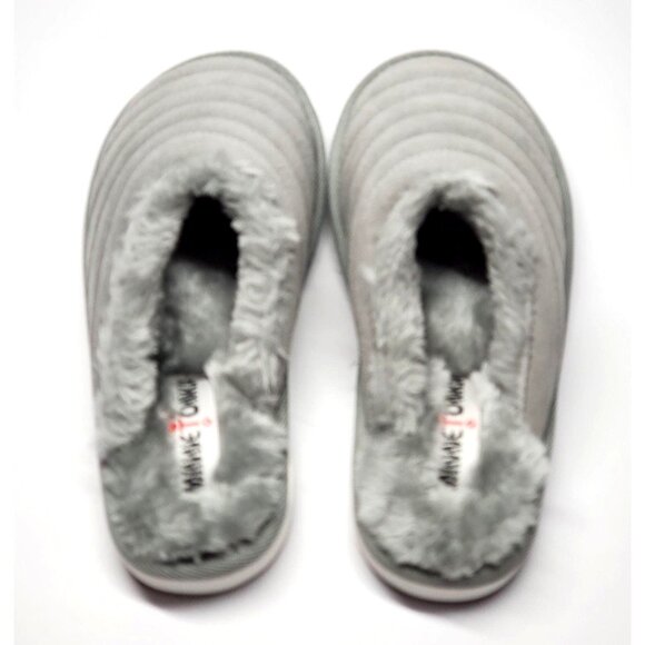 NWB Minnetonka Women's Gray Suede Sussana Scuff Faux Shearling Slippers Sz 7 571 - Picture 3 of 5